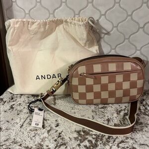 Andar The Devin Checkered Crossbody Bag in Tan and Cream